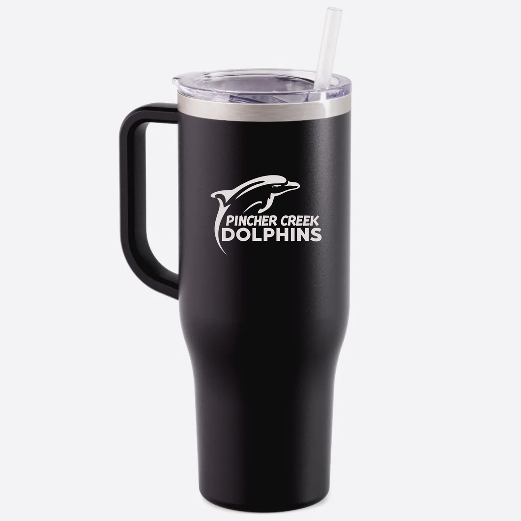 40oz. HANDLED TUMBLER - PC DOLPHINS - LASER ENGRAVED