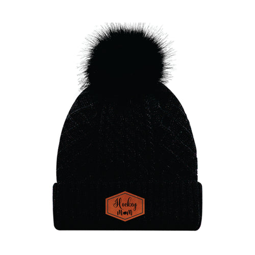 LADIES POMPOM TOQUE - 1E140L - HOCKEY MOM - PATCH