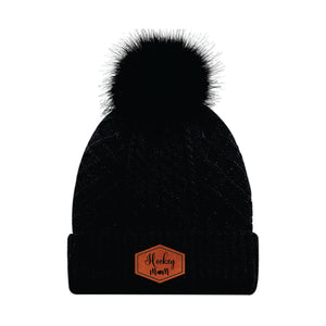 LADIES POMPOM TOQUE - 1E140L - HOCKEY MOM - PATCH