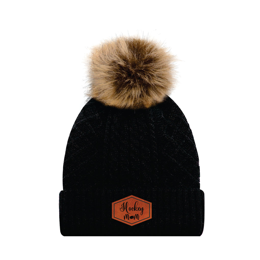 LADIES POMPOM TOQUE - 1E140L - HOCKEY MOM - PATCH
