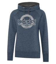 Load image into Gallery viewer, LADIES FUNNEL NECK SWEATSHIRT L2045- HOCKEY THROUGH THE AGES LOGO - HP