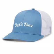 Load image into Gallery viewer, PACIFIC HEADWEAR TRUCKER SNAPBACK HAT - #104C - LET'S RACE - EMB FULL FRONT