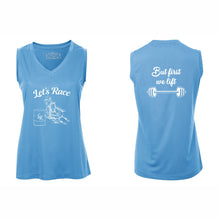 Load image into Gallery viewer, LADIES' PRO TEAM SLEEVELESS V-NECK TEE - L3527 - LET'S RACE - HP "BUT FIRST WE LIFT"