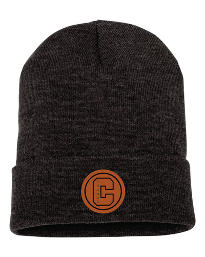 KNIT CUFF TOQUE - C100 - C. THUNDER LOGO - LEATHER PATCH