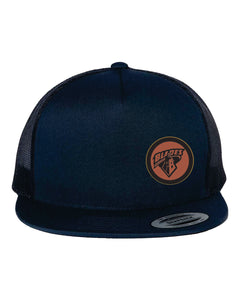NAVY FLAT BRIM SNAPBACK WITH  BLADES LEATHER  PATCH