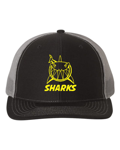 BLACK/CHARCOAL CURVED BRIM HAT - SHARKS LOGO