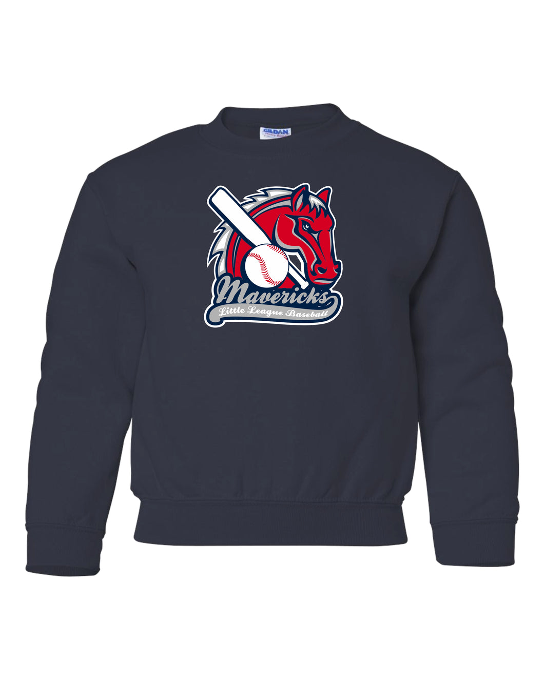 YOUTH GILDAN CREWNECK SWEATSHIRT - 18000B - MAVERICKS LITTLE LEAGUE BASEBALL - HP