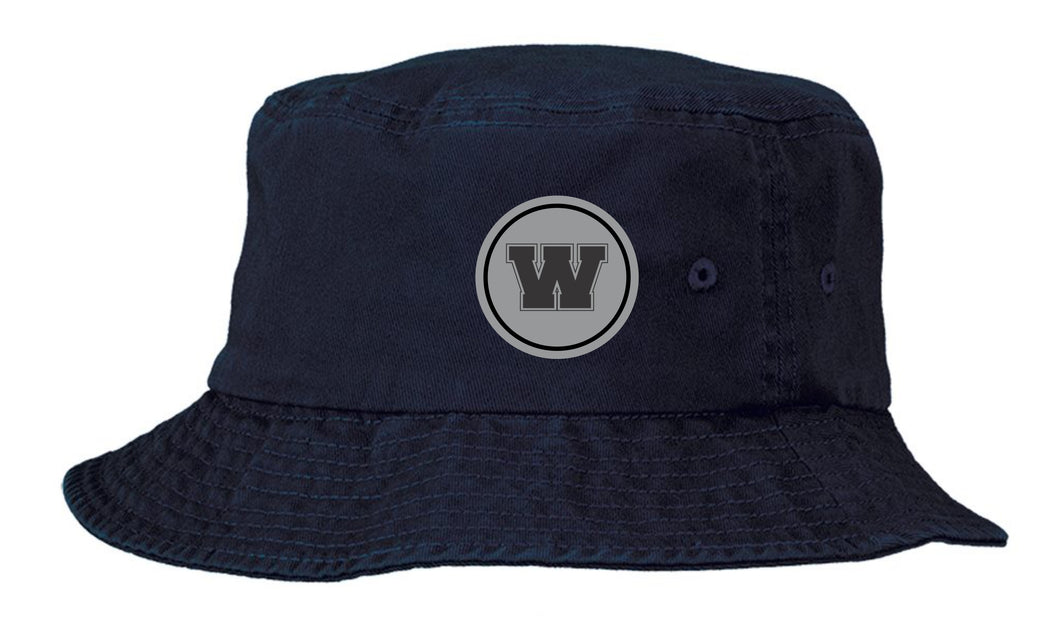 NAVY BUCKET HATS - WALSHE W LEATHER PATCH LOGO